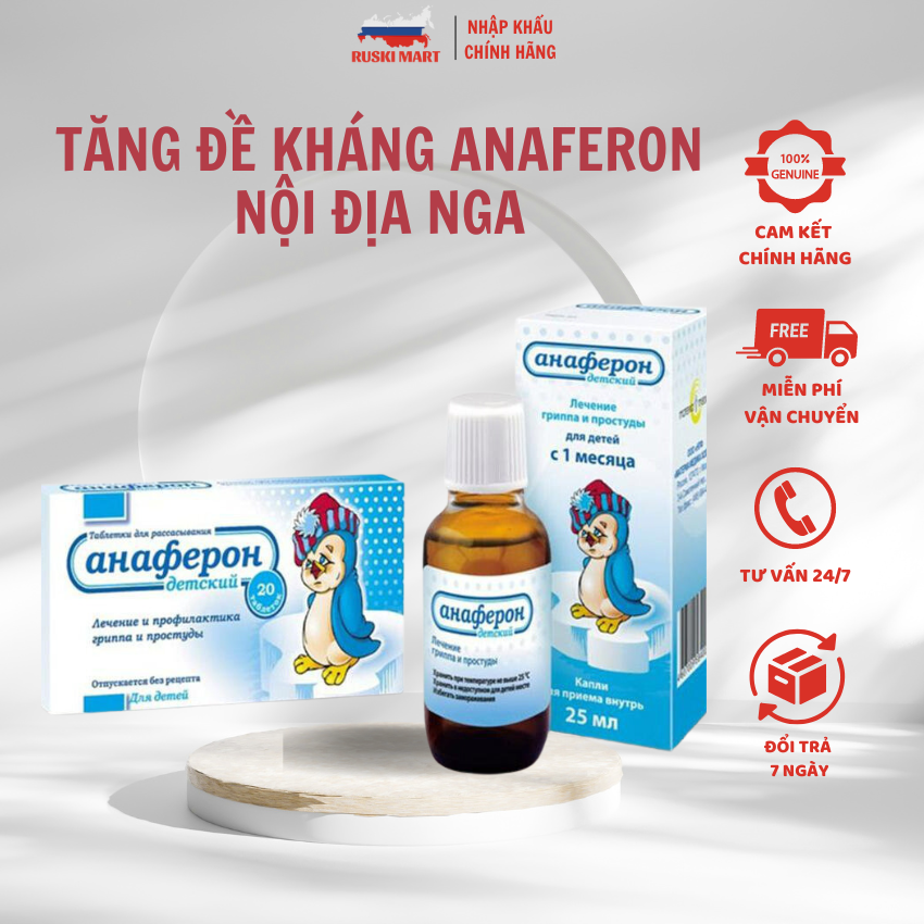 Tăng đề kháng Anaferon Nga cho trẻ em - Tăng đề kháng chim cánh cụt vỉ 20 viên và Lọ Siro 25ml cho bé từ 1 tháng tuổi - Ruski Mart