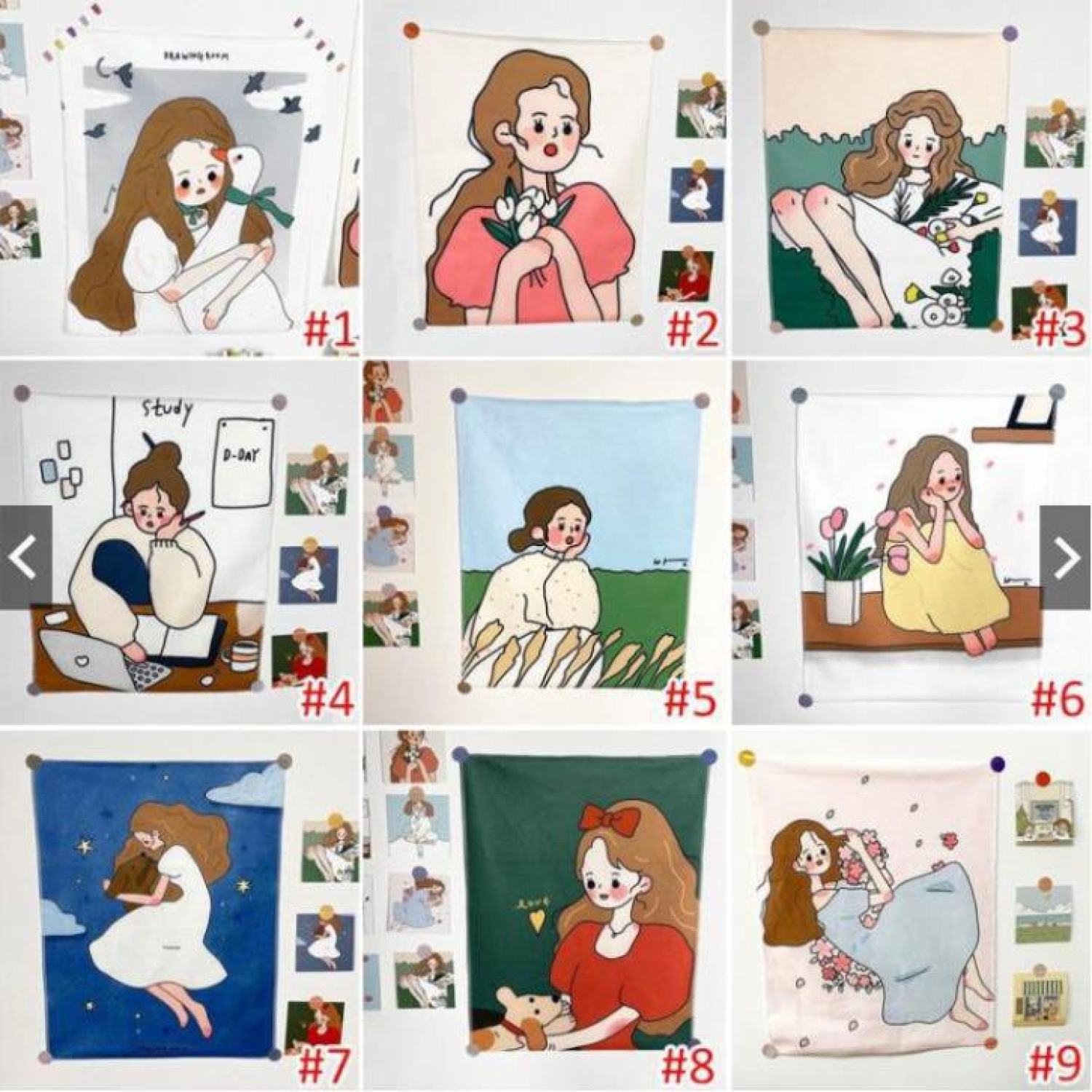Set 8 tranh thẻ cô gái treo tường dễ thương 2022
