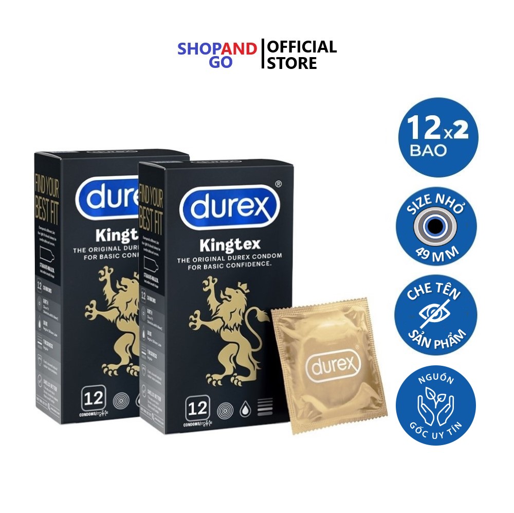 [HCM] FREESHIP Combo 2 hộp Bao cao su Durex Kingtex size nhỏ 49mm - Không lo tuột bao (24 cái)