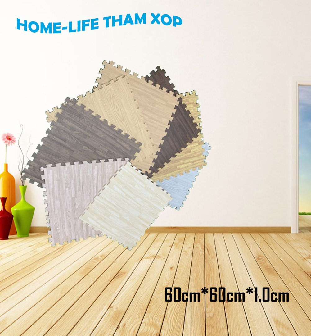 Combo 8 tấm thảm xốp vân gỗ nhiều màu kt -tham xop home life