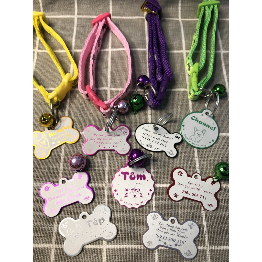 Combo thẻ tên thú cưng+ Vòng đeo cổ 2 lớp cho chó mèo ( tặng kèm chuông)