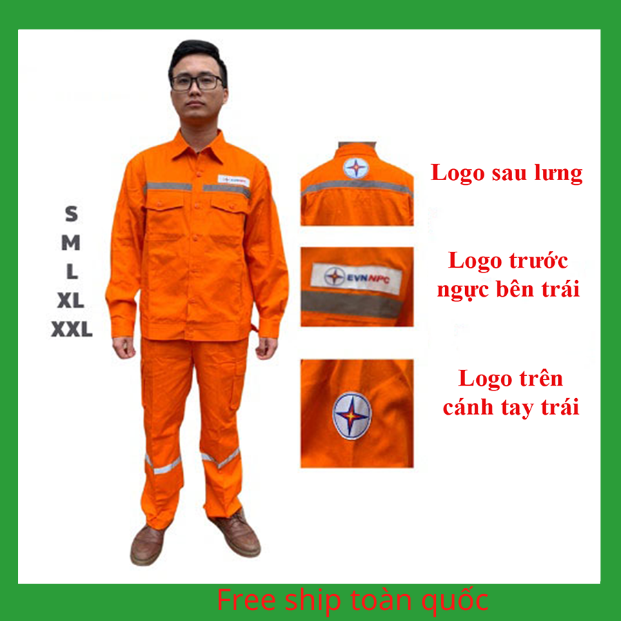 Bộ quần áo điện lực tiêu chuẩn năm 2022 đầy đủ logo vải Pangrim 100% cotton dày dặn không phai màu