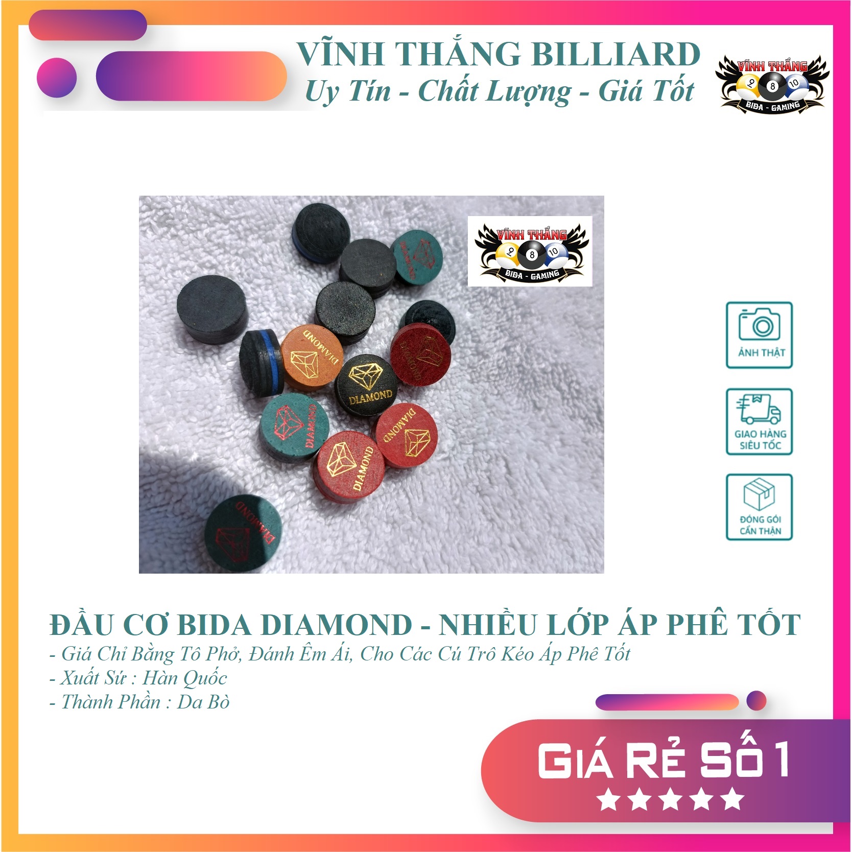 Đầu cơ bida - đầu tẩy cơ bida diamond - 6 lớp êm ái cho áp phê tốt