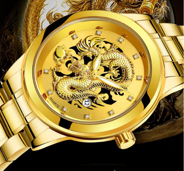 [HCM]Đồng hồ nam dây thép rồng vàng may mắn