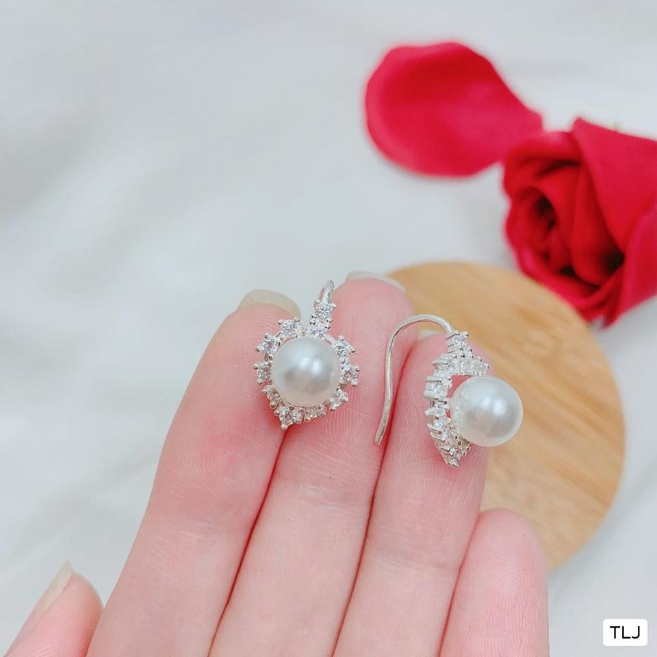 Bông tai bạc ta đính đá gắn trai MS62