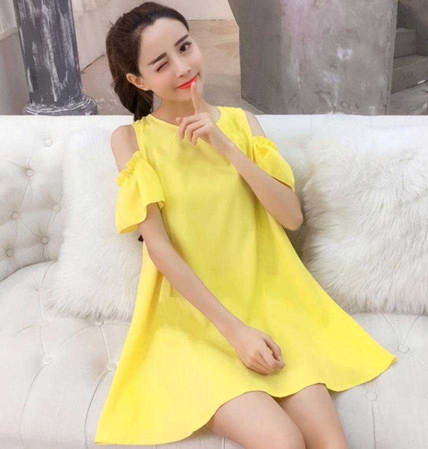 Đầm bầu công sở thời trang khoét vai