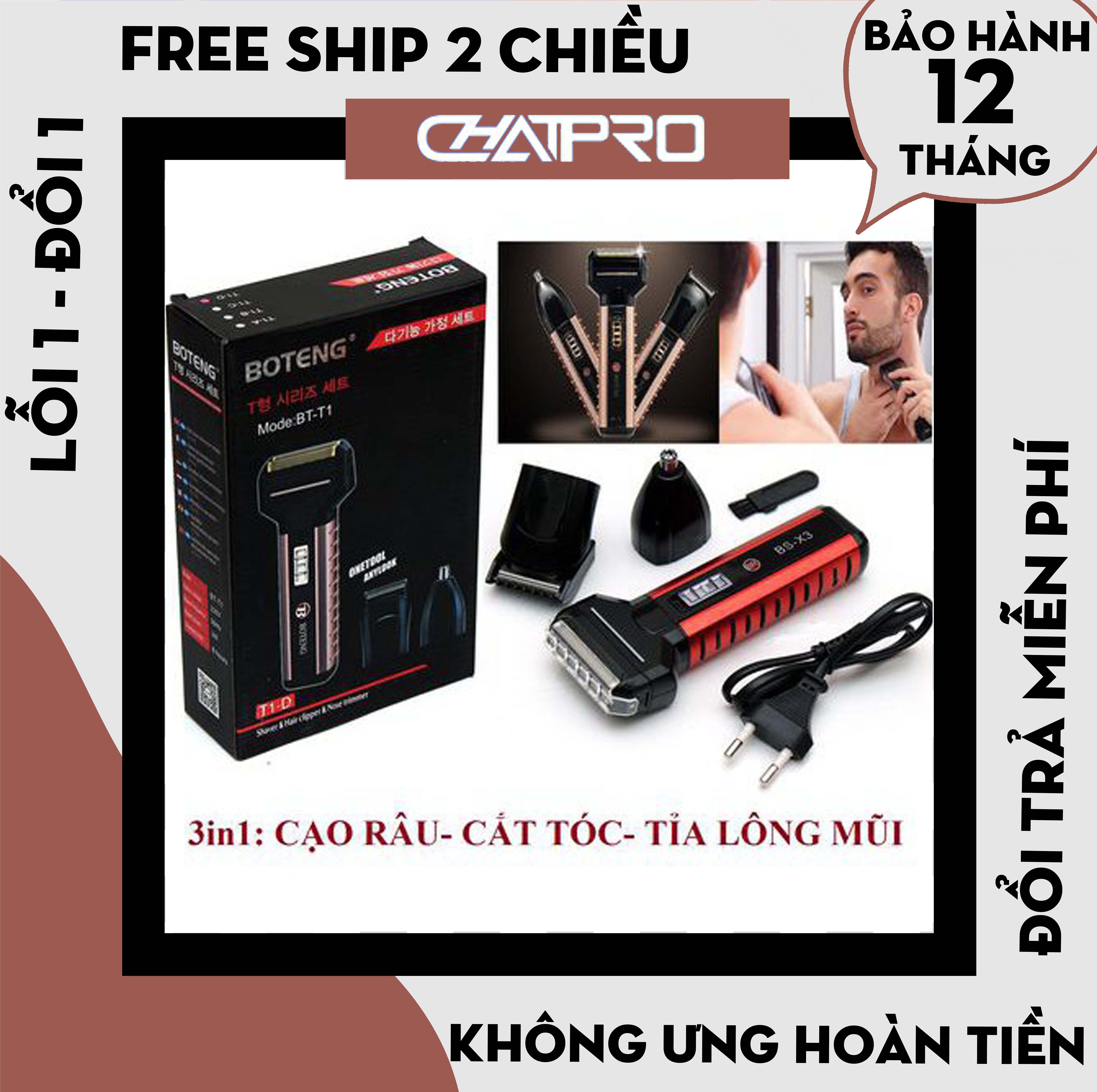 Máy cạo râu Boteng 3 trong 1 Màu đen bạc đầu dao nổi 3D an toàn, cạo sạch, dao cạo râu điện phiên bản sạc pin thông minh