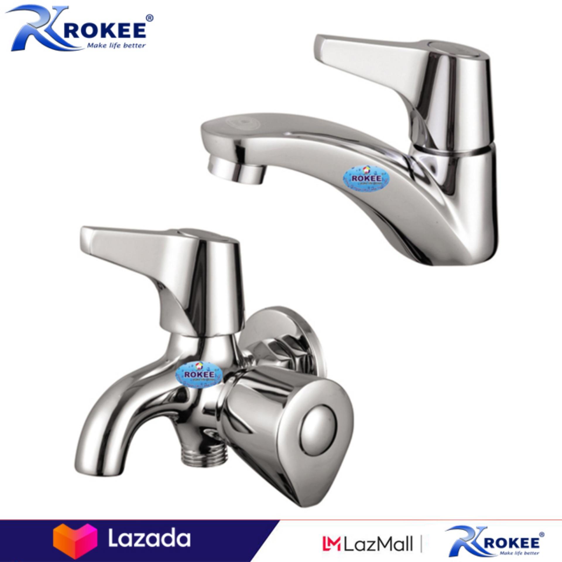 Bộ vòi sen tắm và vòi lavabo lạnh Rokee DL761V (Trắng bạc)