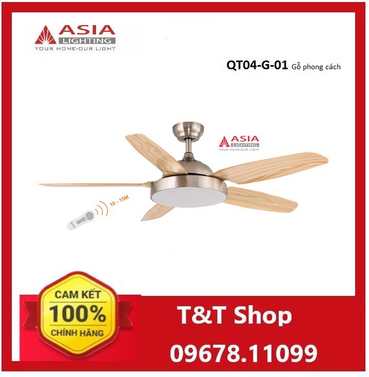 Quạt trần đèn cao cấp qt04-g-01 asia gỗ phong cách