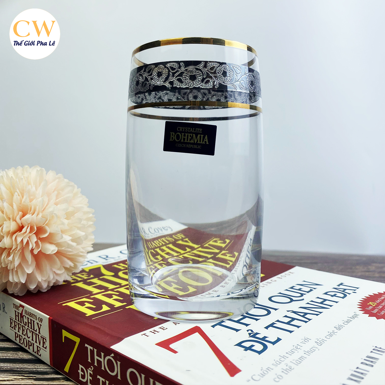 Bộ ly cốc pha lê tiệp bohemia pavo khảm vàng bạc cao cấp