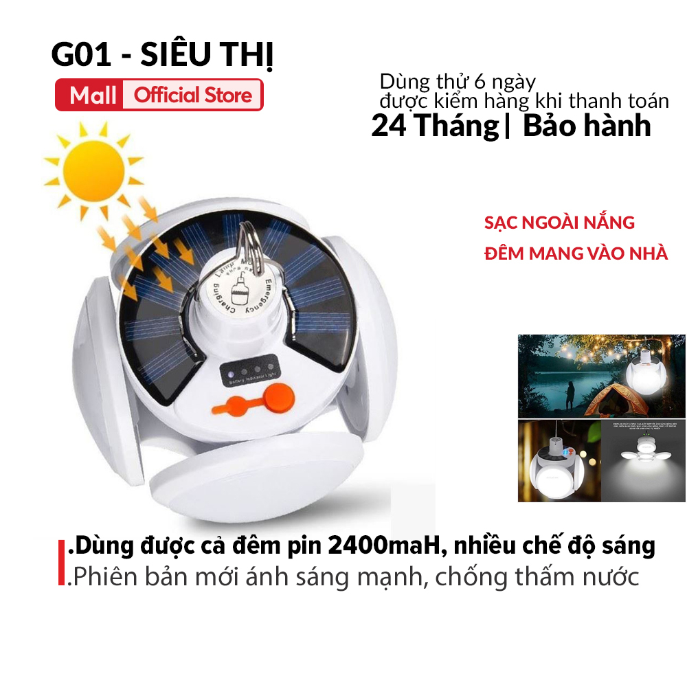 Bóng đèn tích điện g01 e27 4 cánh 5 chế độ tích điện năng lượng mặt trời