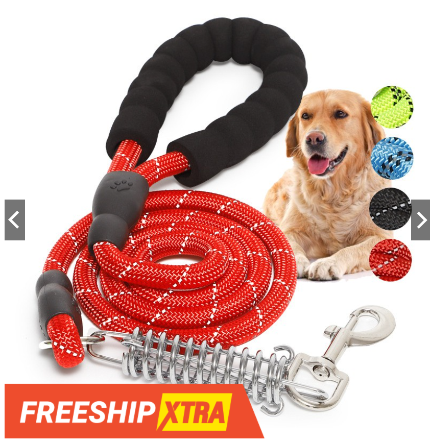 Dây dắt chó lớn phản quang trợ lực móc khoá inox chắc chắn sợi lớn 150cm x 1.2cm