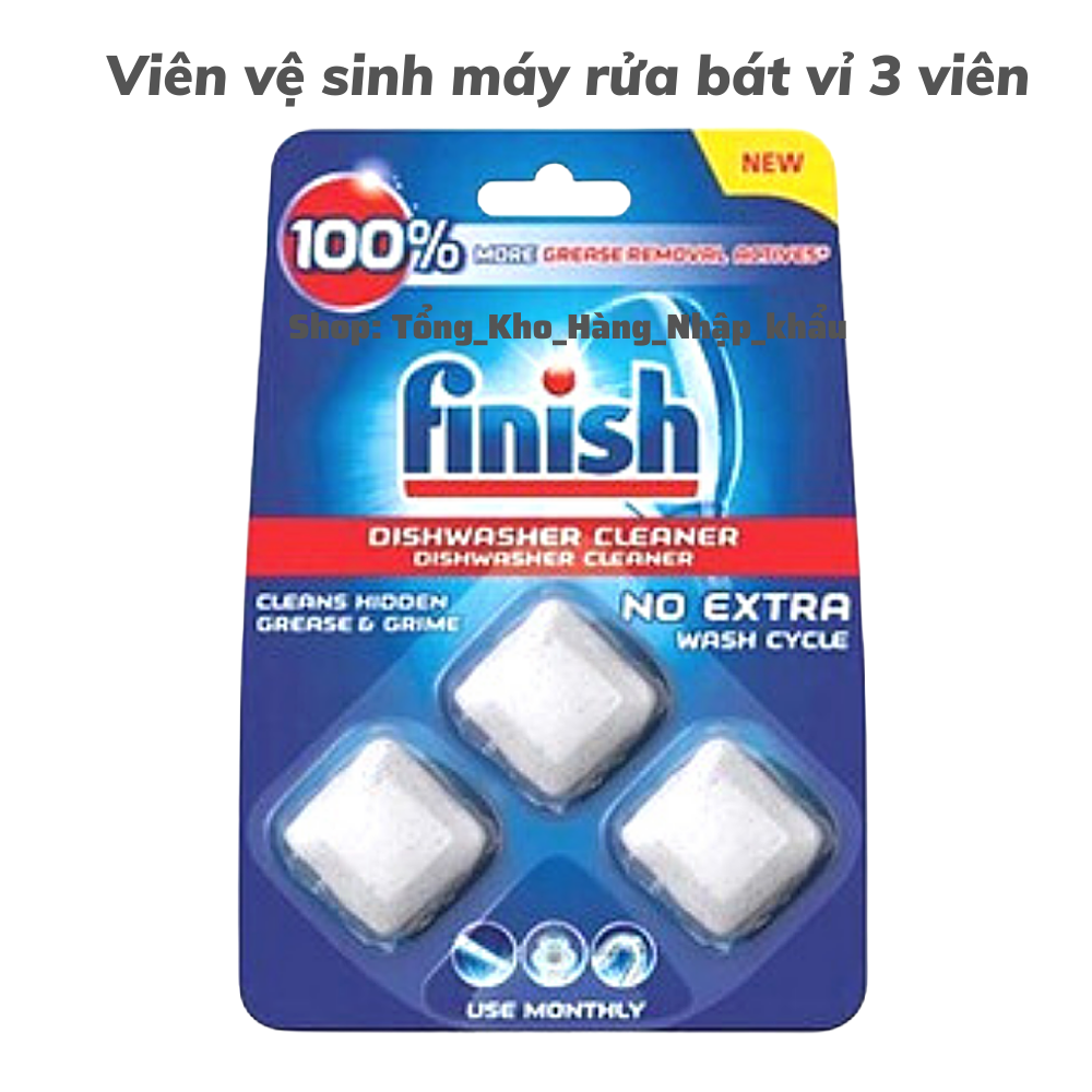 Viên vệ sinh làm sạch máy rửa bát Finish vỉ 3 viên - Chính Hãng.