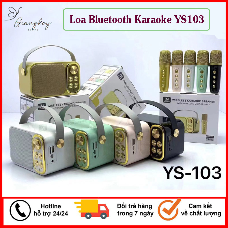 Loa Bluetooth Không Dây Karaoke Kèm Mic YS 103 - Âm Thanh Siêu Hay - Tặng Kèm Micro Không Dây Hát Karaoke Tại Nhà - Thiết Kế Nhỏ Dọn Xinh Xắn Như Chiếc Loa Kẹo Kéo Xách Tay
