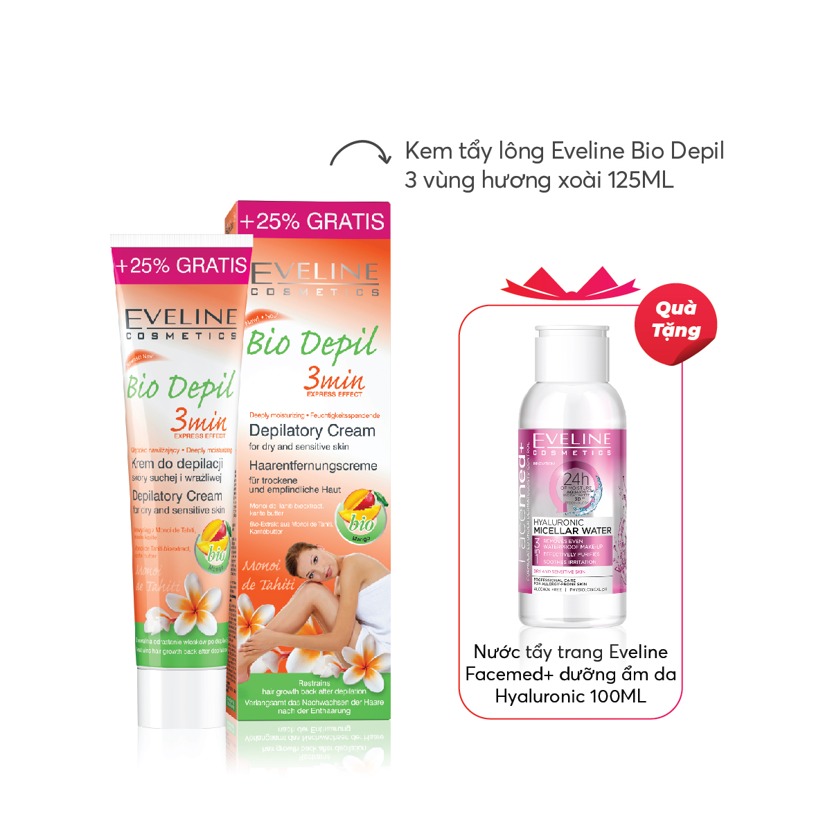 Kem tẩy lông Eveline Bio Depil 3 vùng hương xoài 125ML