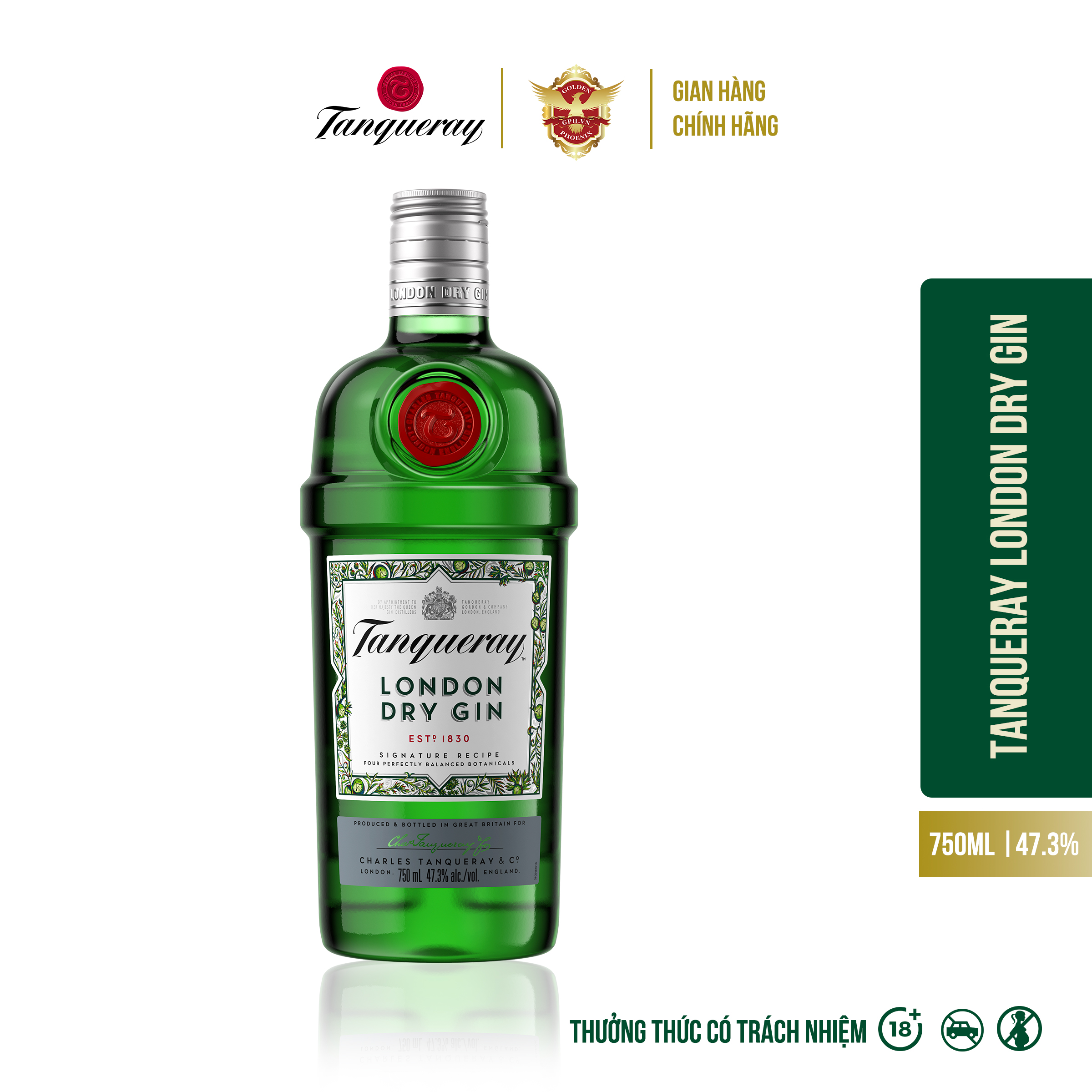 Rượu Tanqueray London Dry Gin 47.3% 750ml - Rượu Gin Hương Vị Trái Cây, Hoa Cỏ