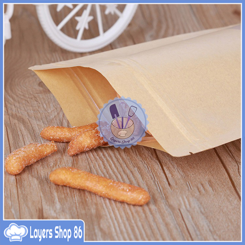 20 Túi zip giấy kraft vàng có cửa sổ, Túi zipper nhiều size, túi zipper đựng thực phẩm chất lượng cao giá rẻ