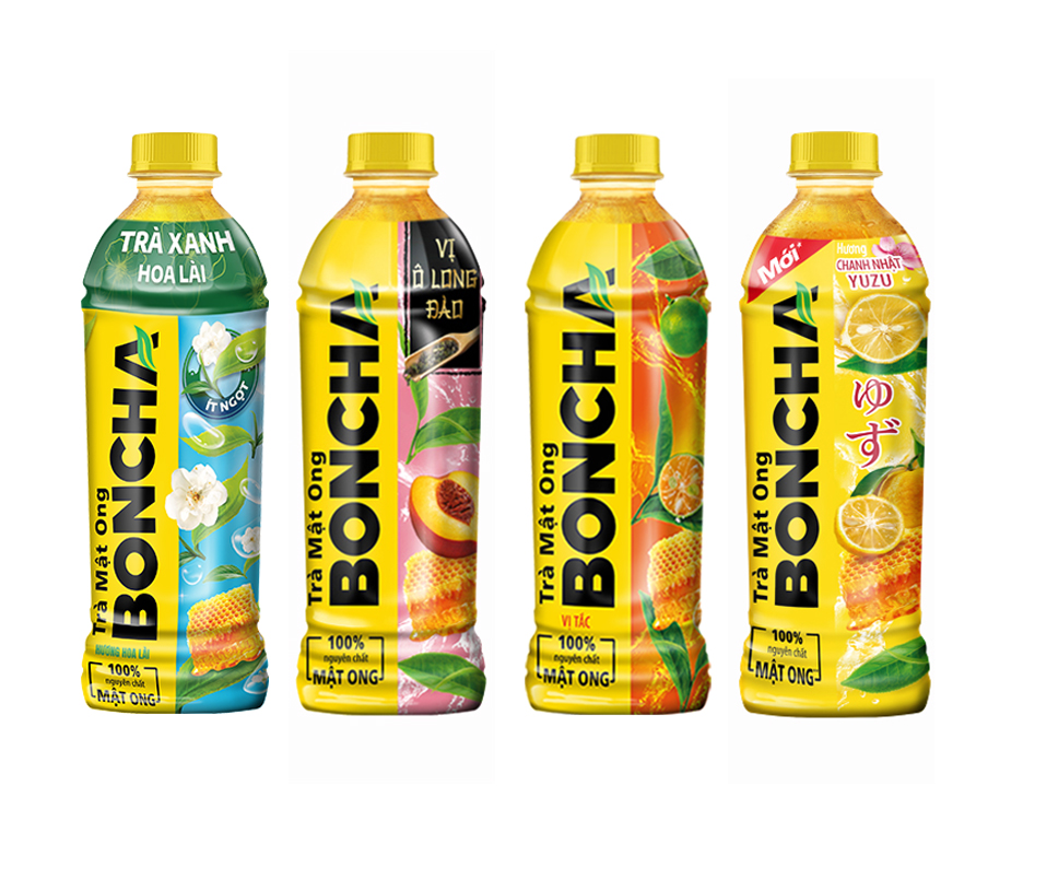 1 thùng BONCHA 4 Vị -Trà Xanh ( Hoa Lài - Tắc - Đào - Chanh Nhật) /24 Chai *450ml