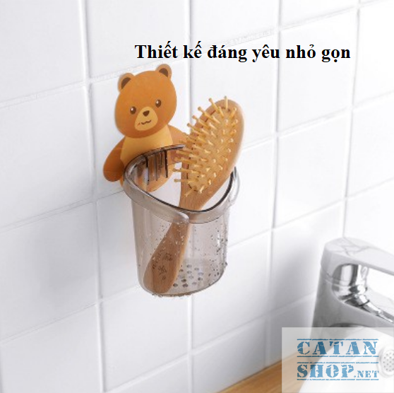 Ly cốc đựng bàn chải kem đánh răng dán tường hình gấu cute Cốc dán tường nhà tắm chú gấu dễ thương GD442-LyGau