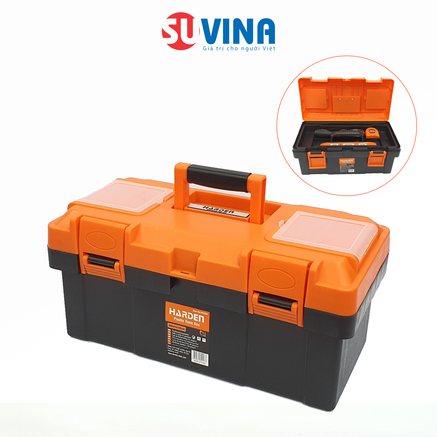Hộp Đựng Dụng Cụ, Đồ Nghề HARDEN 520302 Cỡ Lớn Nhựa ABS - Thân Hộp Nhựa Siêu Nhẹ, Siêu Chịu Lực, Siêu Dày - Khóa Nhựa, Bảo Vệ Tốt - 40x21x19cm - Hàng