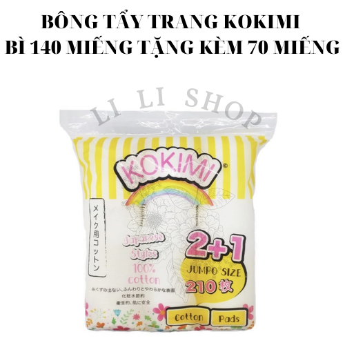 [Freeship + combo 3 set + quà tặng] Bông tẩy trang KoKiMi 210 miếng, 100% cotton, bề mặt mềm mại, không bị xơ, tiết kiệm toner, sạch toàn diện, an toàn