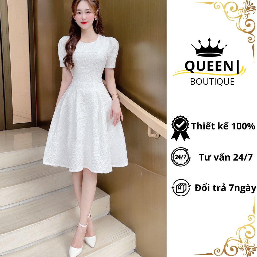 Đầm đi đám cưới dáng xoè tiểu thư tôn dáng, Váy thiết kế chất liệu cao cấp, thoáng mát