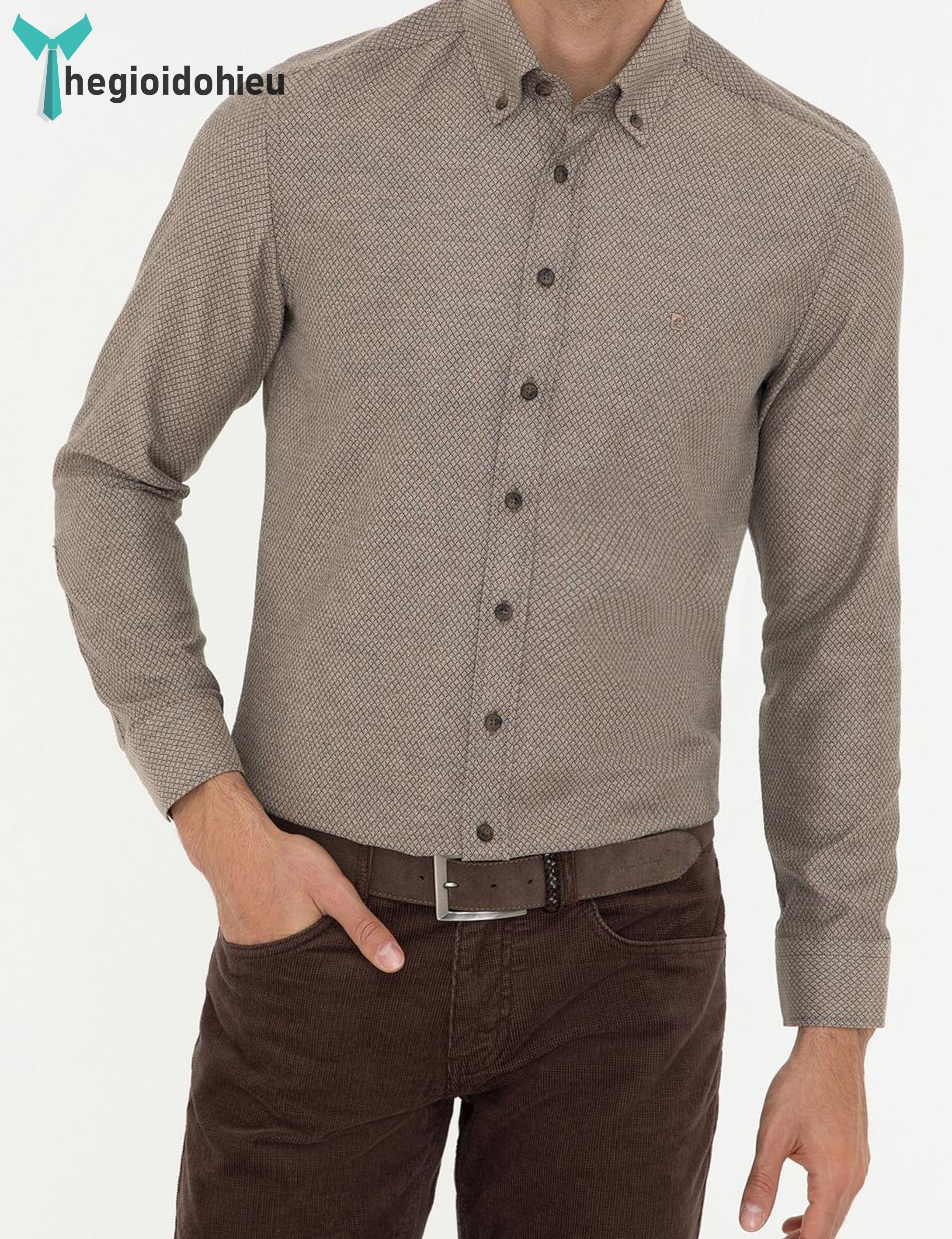 (Mẫu Mới 2024) Áo sơ mi nam dài tay Pierre Cardin PCLShirt141 (Nâu trơn) - Hàng nhập khẩu - Không túi