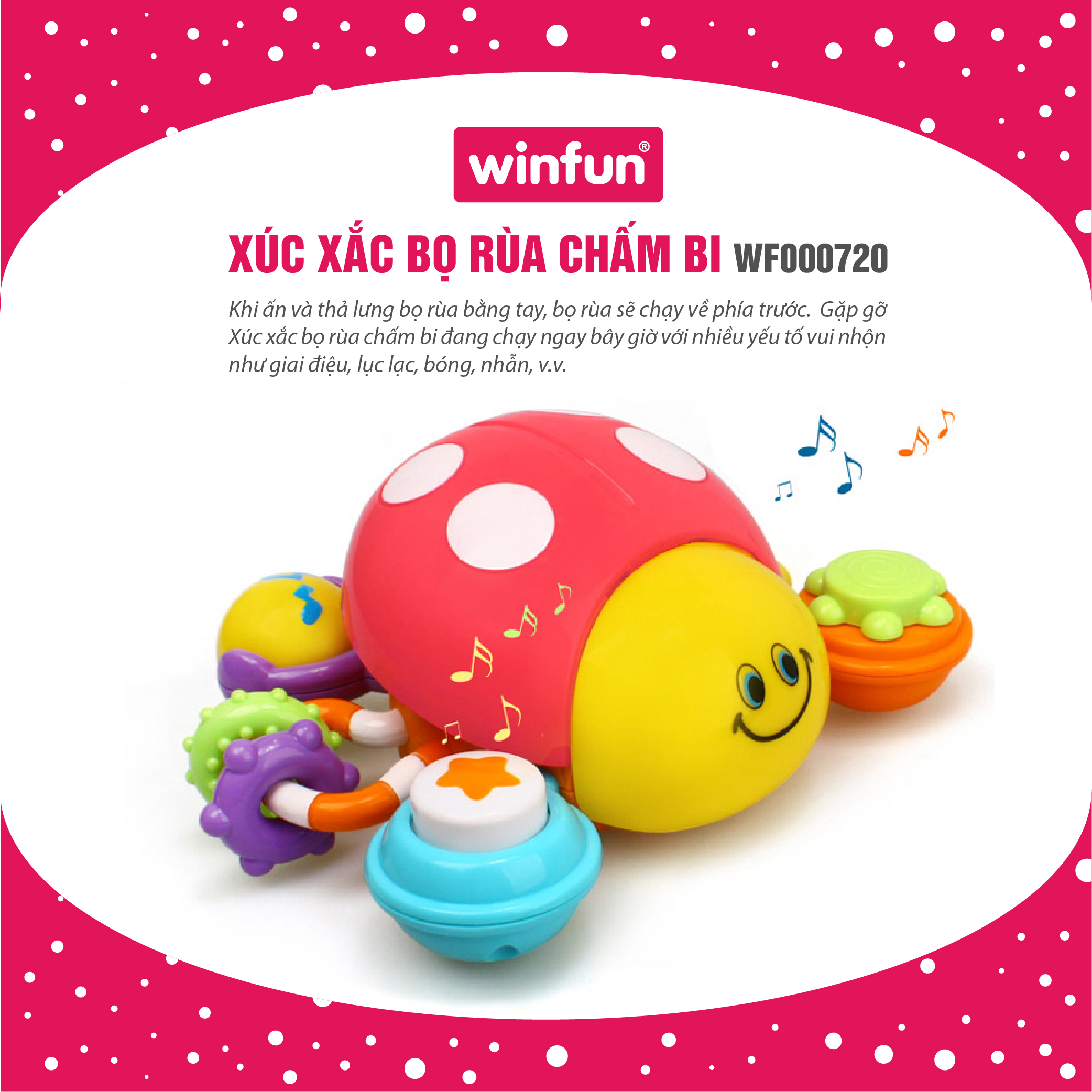 Xúc xắc lục lạc hình bọ rùa chấm bi tập bò cho bé từ 6 tháng tới 24 tháng có nhạc Winfun 0720 - BPA Free