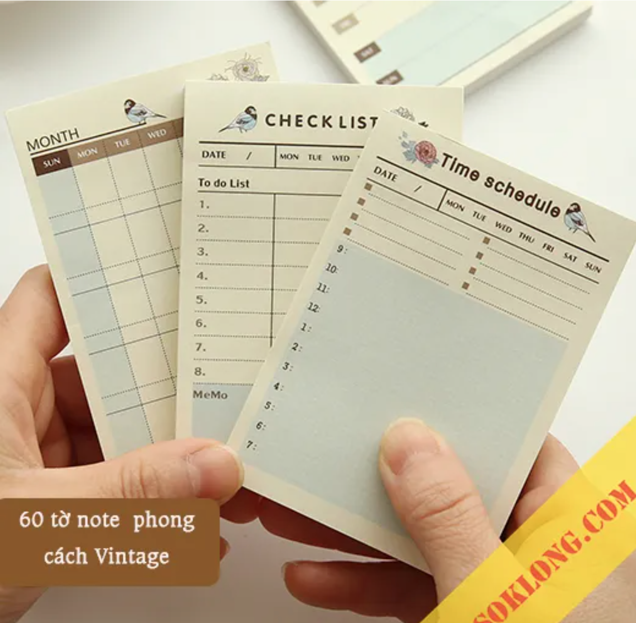 60 tờ note ghi chú màu Vintage check list kế hoạch dễ thương NO13 -vpp Tue Minh