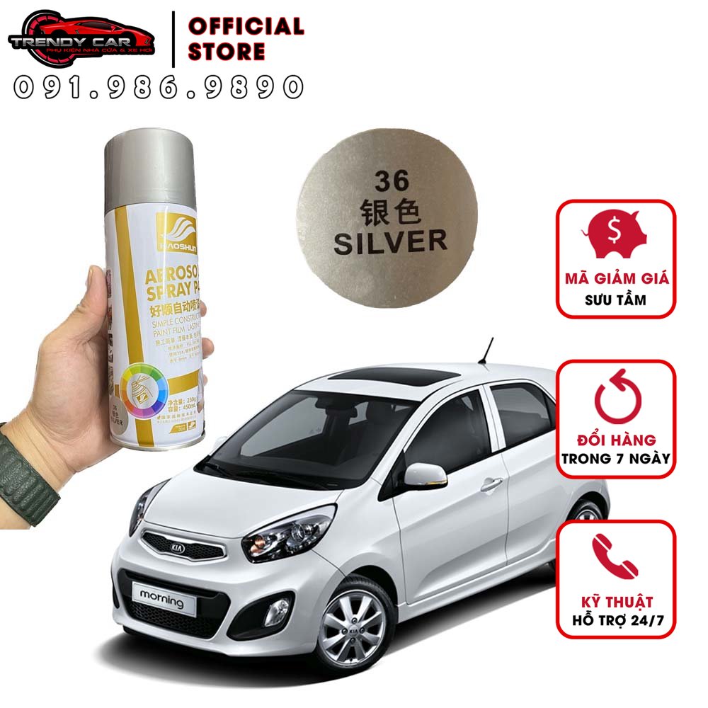 Sơn xịt cầm tay, sơn xe ô tô haoshun taxi morning màu bạc tiện lợi dung tích 400ml