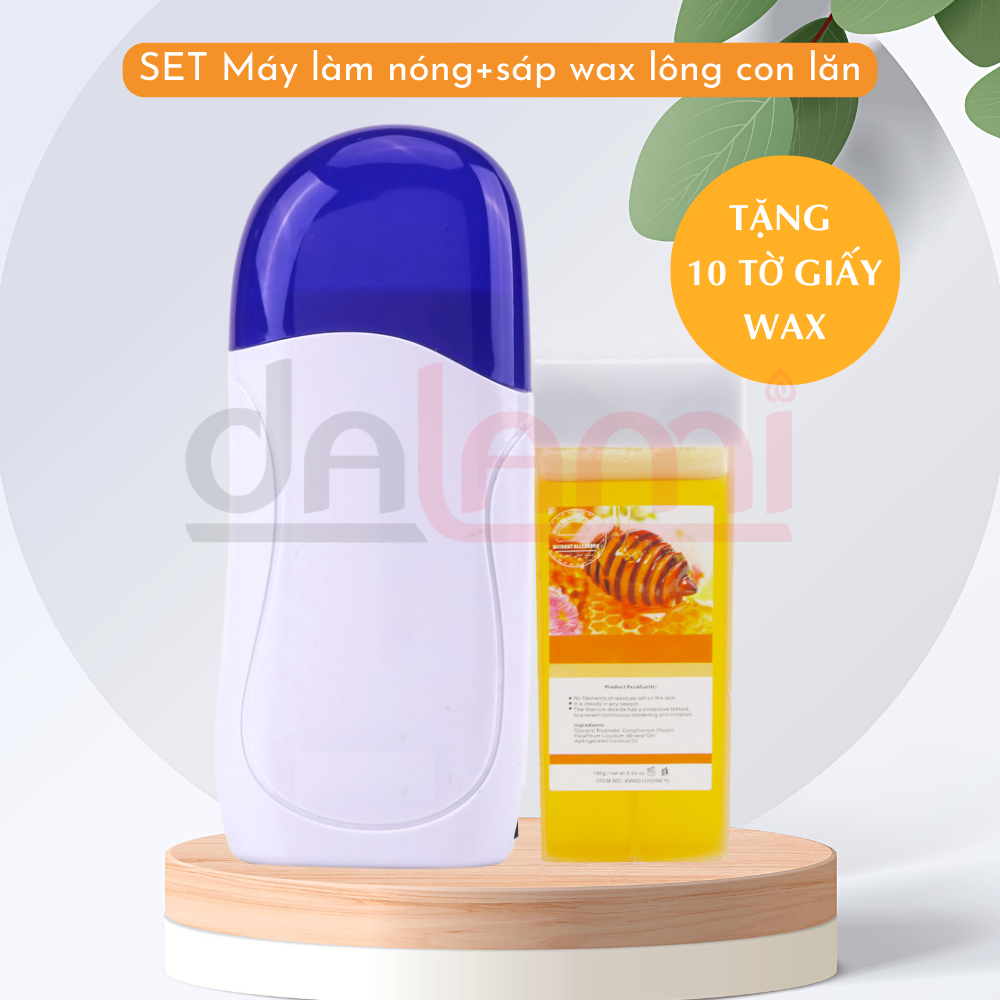Bộ Máy làm nóng sáp wax lông con lăn+tuýp sáp wax lông con lăn chuyên dùng wax lông chân, wax lông tay, vùng lông phẳng - Tặng 10 tờ giấy wax lông