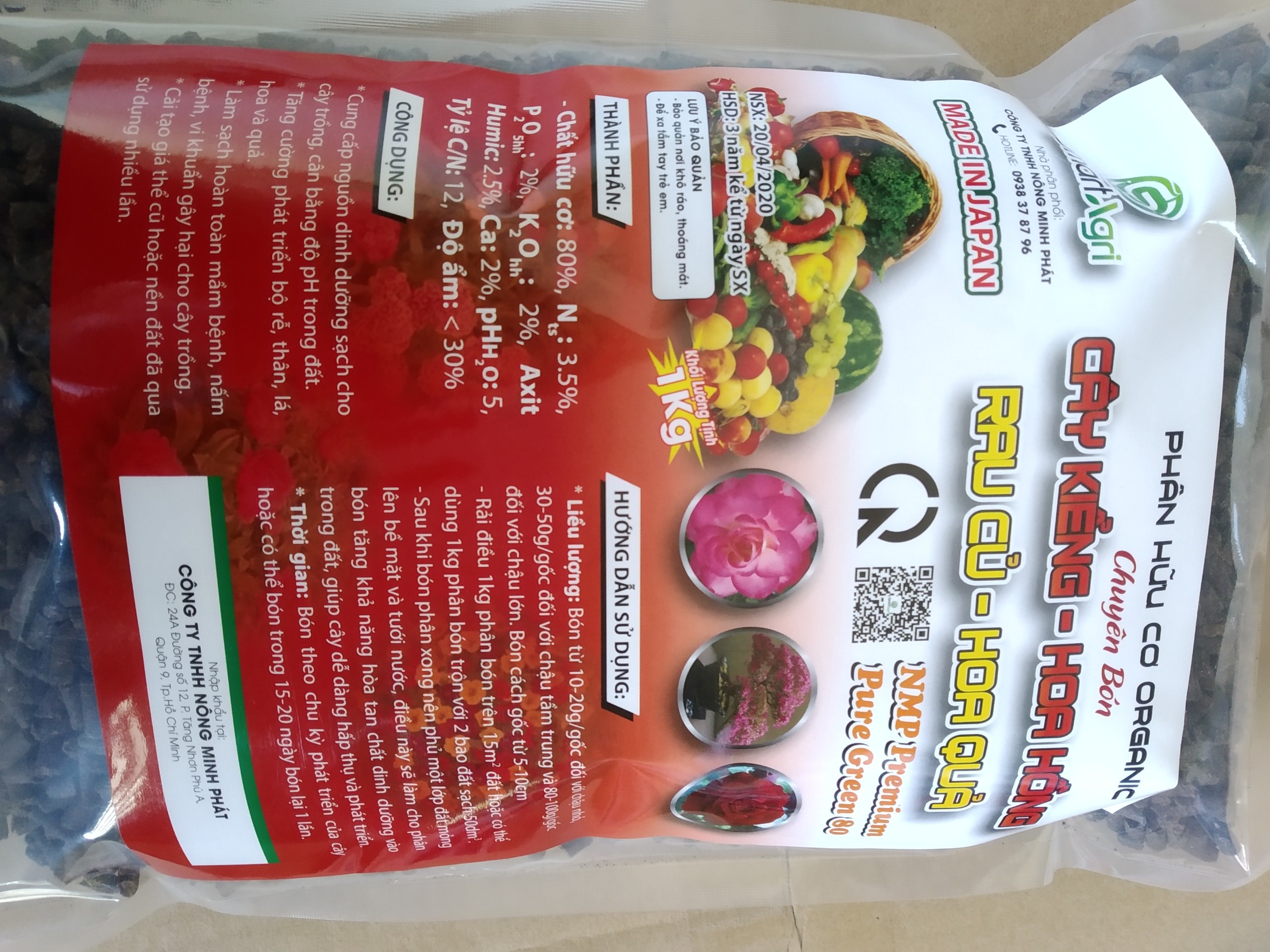1Kg Phân bón hữu cơ ORGANIC Nhật Green 80 - chuyên bón cho hoa hồng, rau củ, hoa quả..