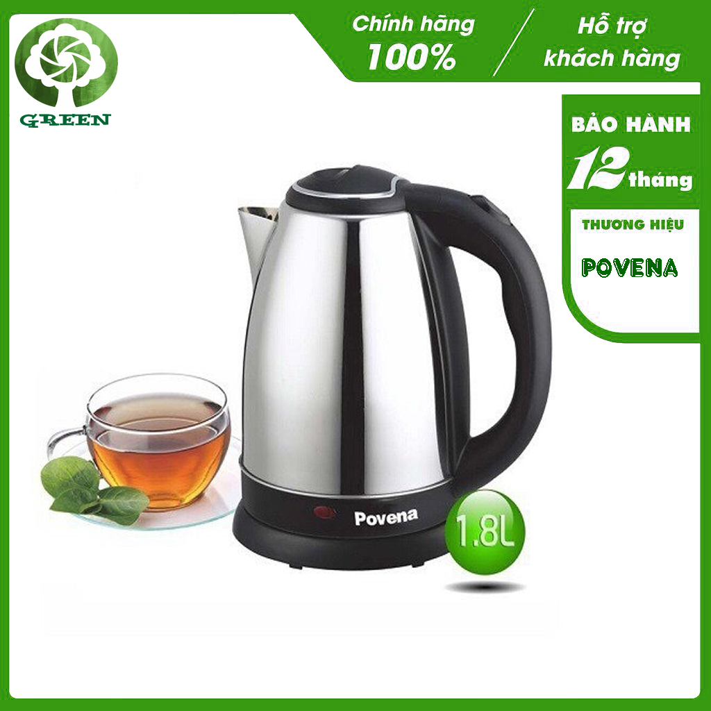 Ấm siêu tốc, ca siêu tốc Povena PVN-18 nấu siêu nhanh, không hoen đế, bảo hành 12 tháng