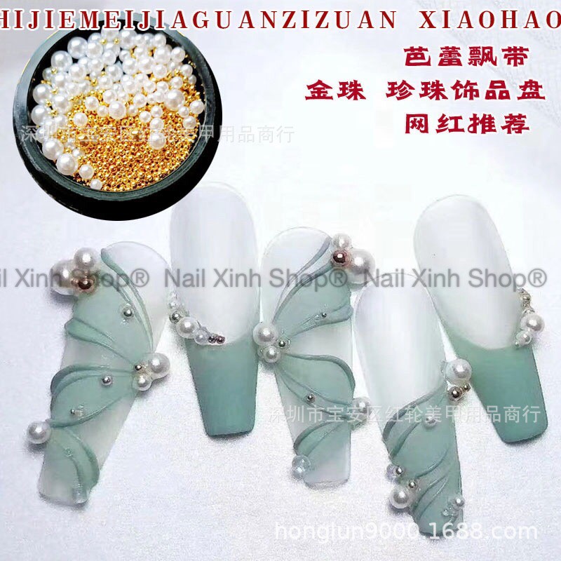[HCM]Hạt Bi Tròn Trang Trí Móng Tay 3D Nghệ Thuật Pha Lê Ngọc Trai Nghệ Thuật Móng Tay Kim Loại Đính Cườm Bộ Dụng Cụ Làm Móng Tay Trang Trí Móng Tay