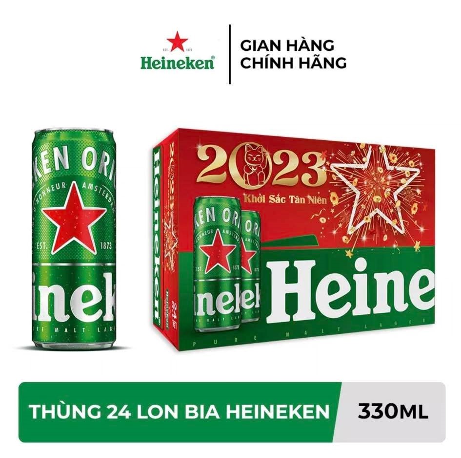Thùng 24 lon bia Heineken 330ml/lon - Bao bì Tết