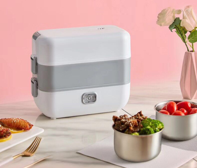 Hộp cơm cắm điện tự nấu chín, hộp cơm giữ nhiệt lõi inox có nắp chống tràn đa năng mini 2 tầng 4 ngăn dùng cho dân văn phòng tiện dụng