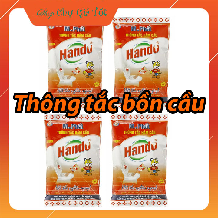 Bộ 4 gói bột thông tắc hầm cầu bể phốt Hando 215Gr [Đổ định kì để bồn cầu ko tắc]