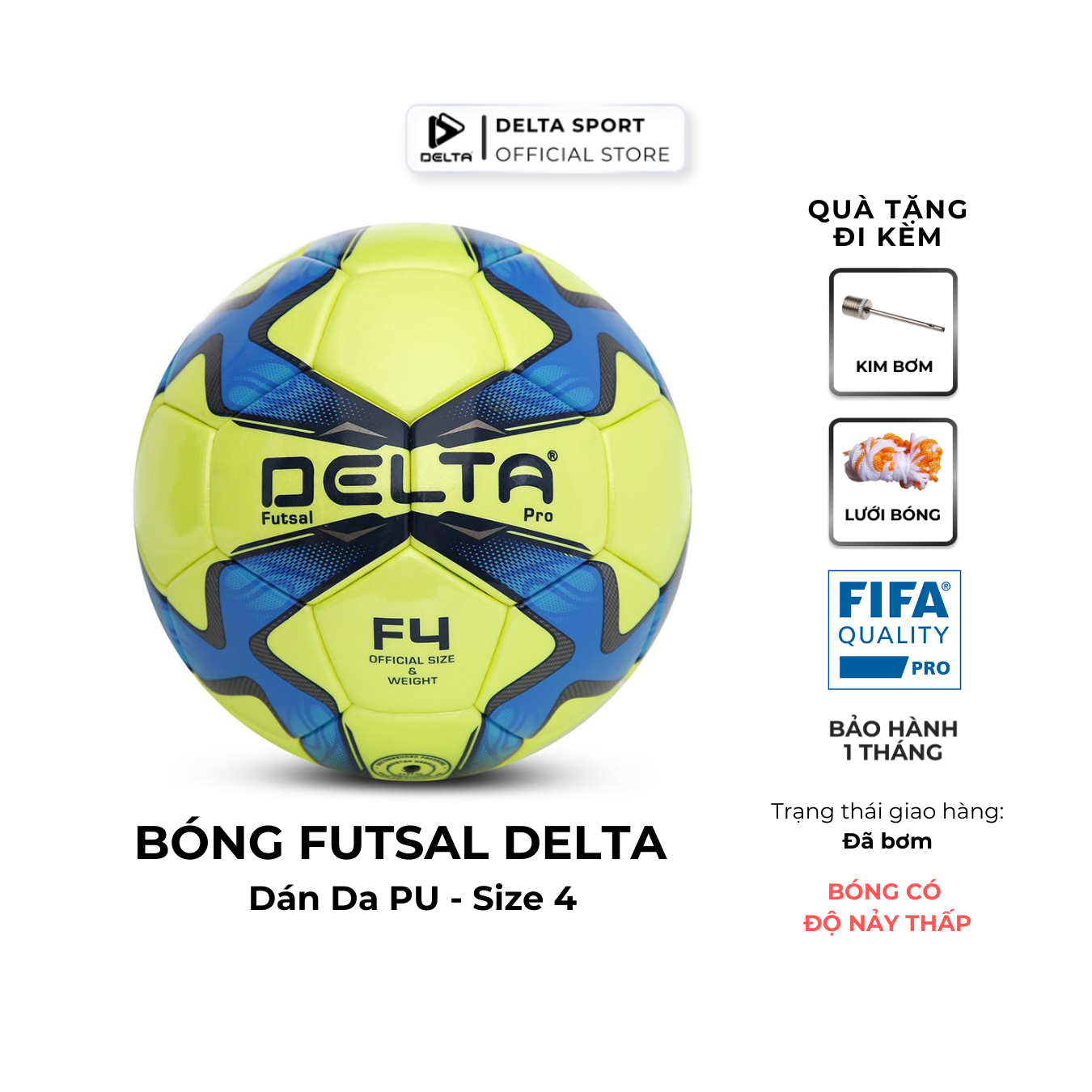 Bóng Đá DELTA FUTSAL F176 Size 4 Da PU Ép Nhiệt FIFA Pro Chơi Trong Nhà, Sân 5 Cỏ Nhân Tạo 3610-4D