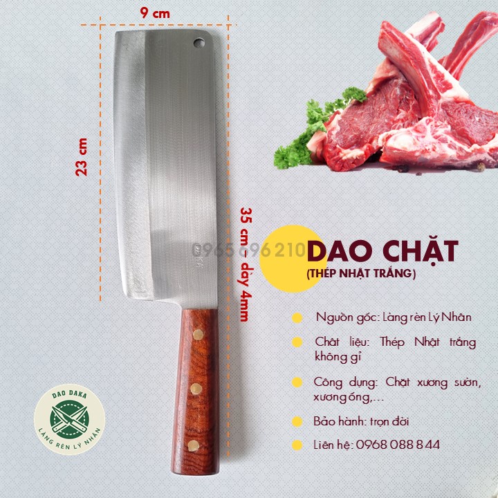 Dao chặt xương thép Nhật trắng không gỉ - Chuôi gỗ