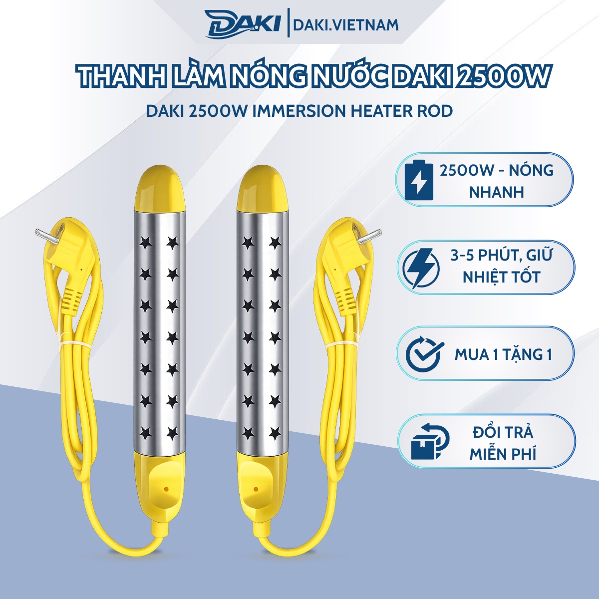 Thanh Làm Nóng Nước DAKI 2500W Đun Nước Tự Động Siêu Nhanh Dùng Trực Tiếp Trong Thau Thiết Kế An Toàn Tiện Lợi Làm Nóng Nhanh Chống Rò Điện Phù Hợp Ngâm Chân Tắm Giặt Sinh Hoạt Gia Đình Dễ Sử Dụng Nhỏ Gọn Mang Theo Tiện Lợi Hằng Ngày