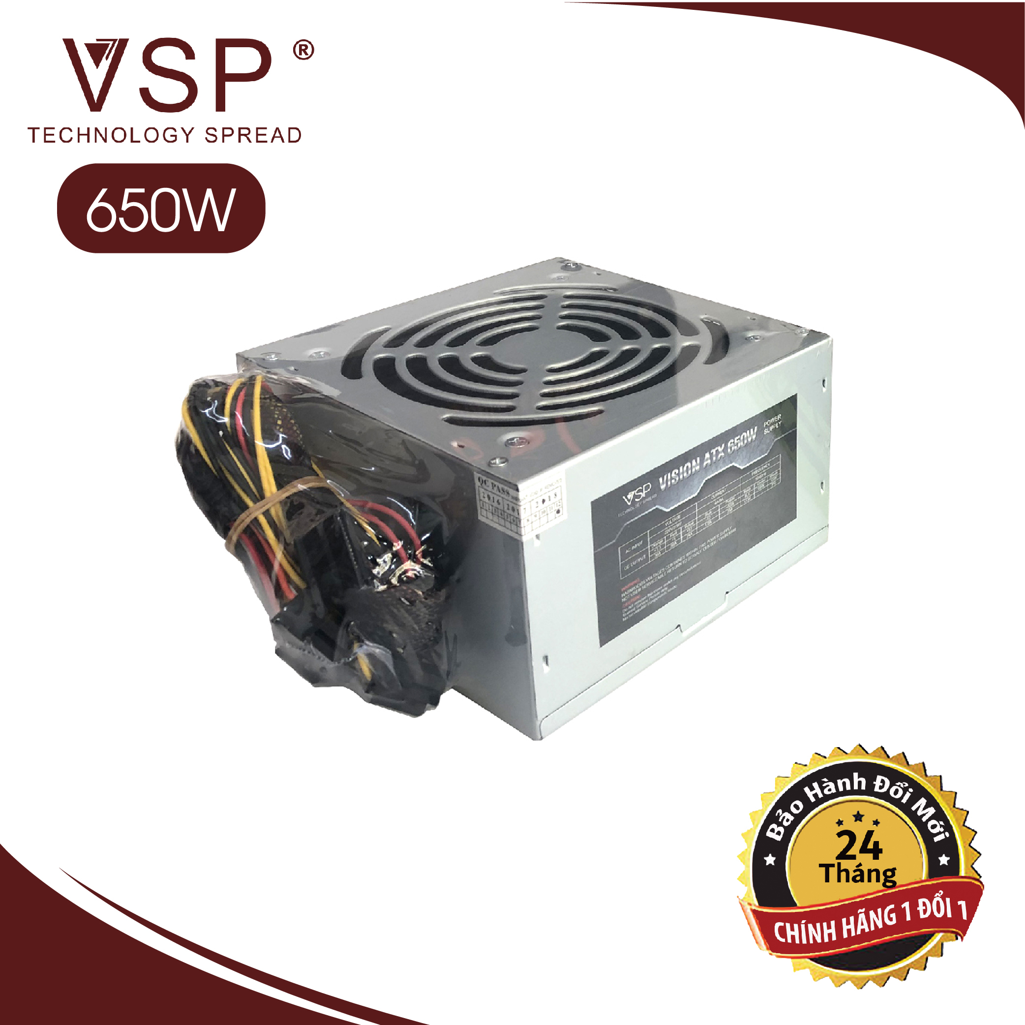 Nguồn vsp 650w full box - kèm dây nguồn bảo hành 24 tháng