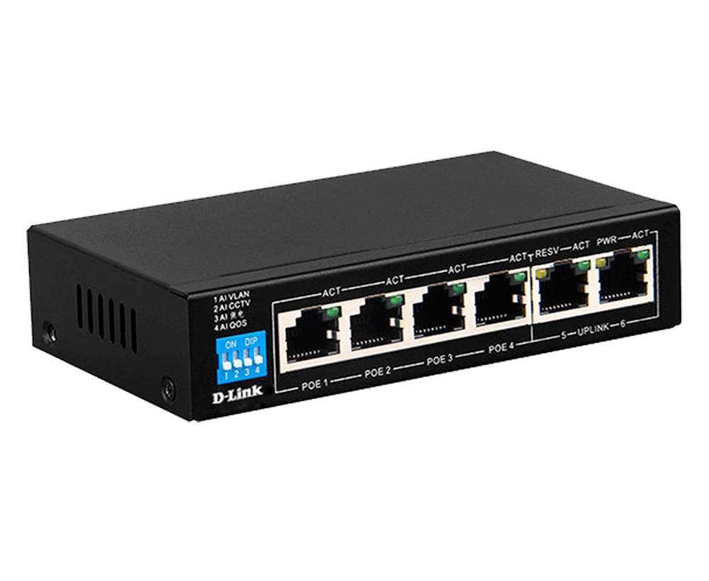 Switch poe chia mạng 6 cổng d-link des-f1006p