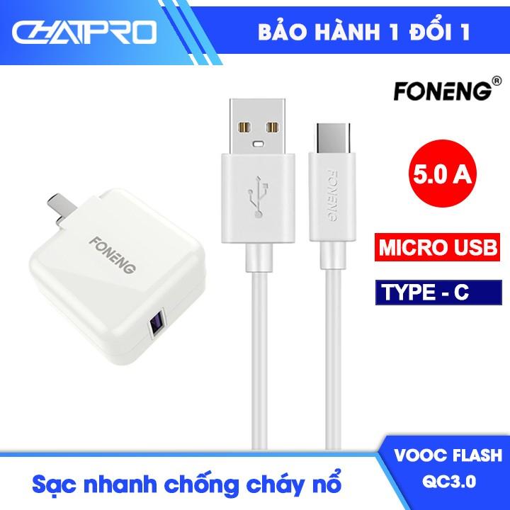 Bộ sạc nhanh 5a vooc flash và qc 3.0 dây dài 1 mét foneng q7 - type c, micro usb