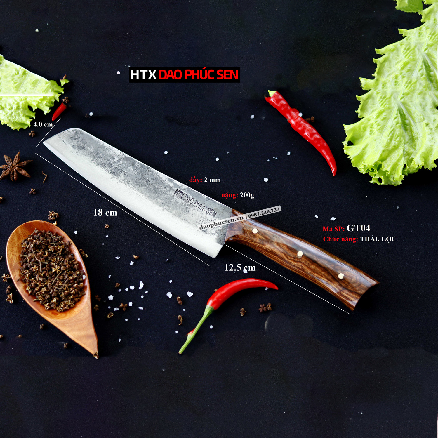 DAO PHÚC SEN DAO THÁI KIỂU 04 cán ốp cẩm GT04 HTX DAO PHÚC SEN