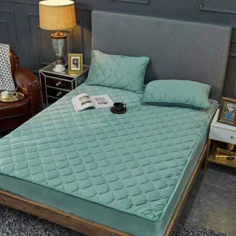 Đủ 9 màu) Bộ ga gối Nỉ Nhung thêu trần bông cao cấp loại1kt 2mx2m2