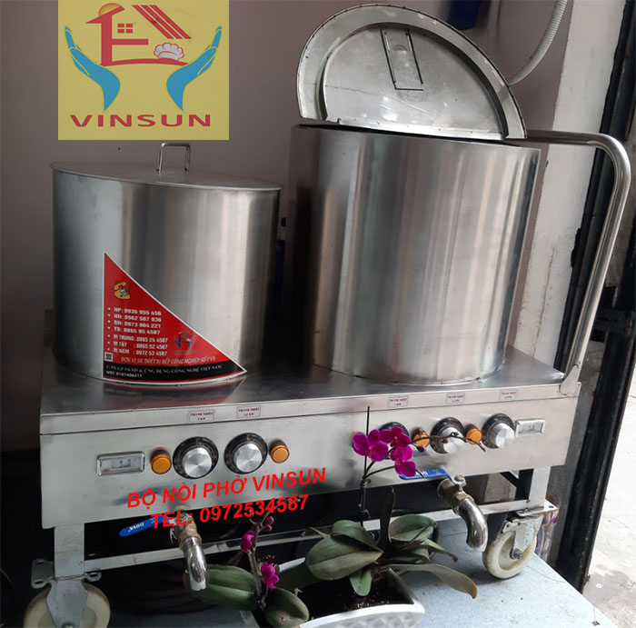 Nồi nấu phở đôi dùng điện 20 và 50 lít có bánh xe tay đẩy vinsun