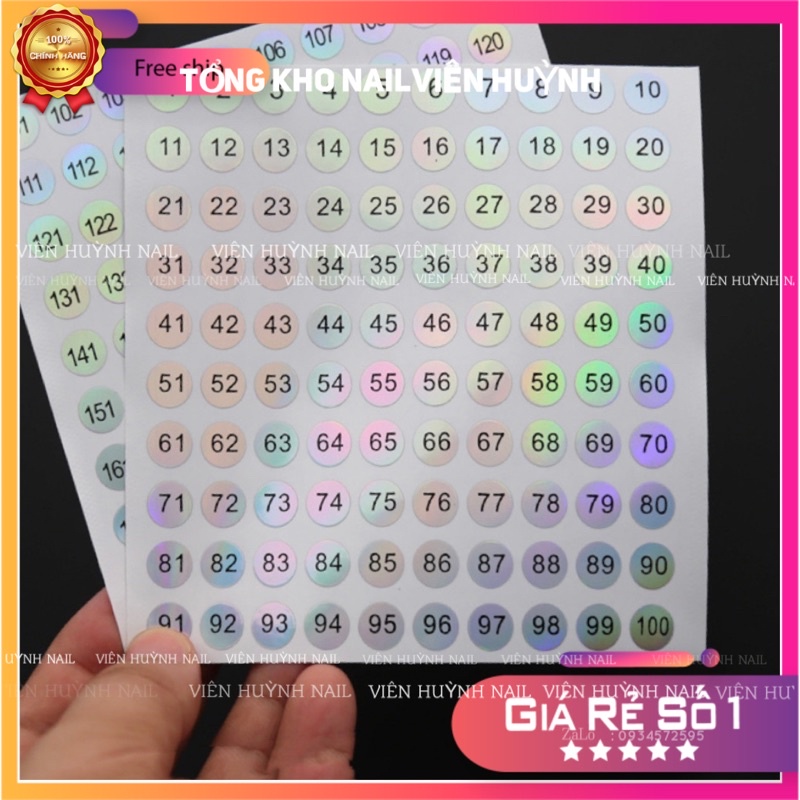 Tem số dán chai sơn , đánh dấu chai sơn gel , từ 1-200