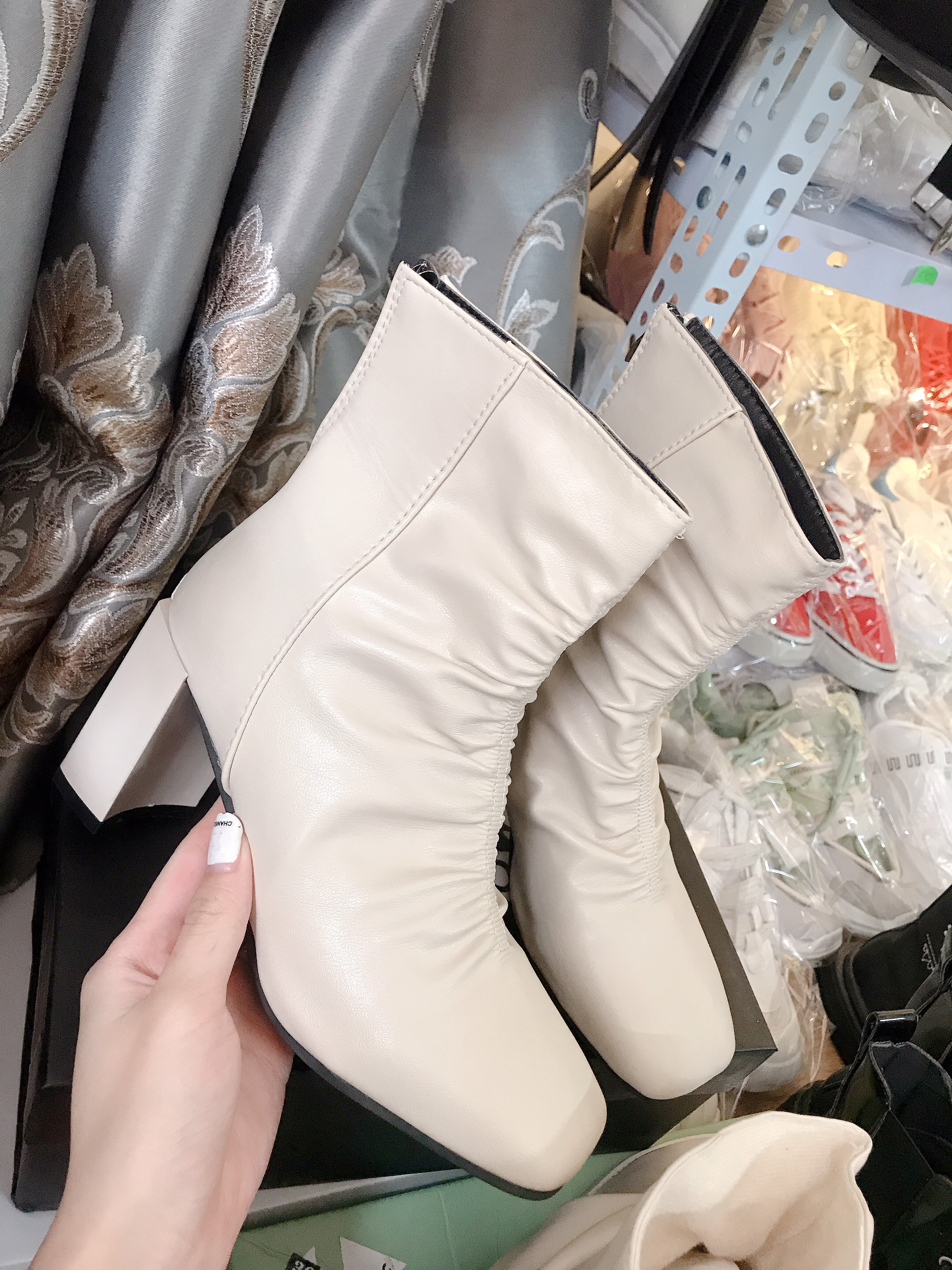 Boot nữ, boot nhăn sang chảnh, gót cao 7cm, giày nam nữ đẹp hot 2020, giày đi học, đi chơi