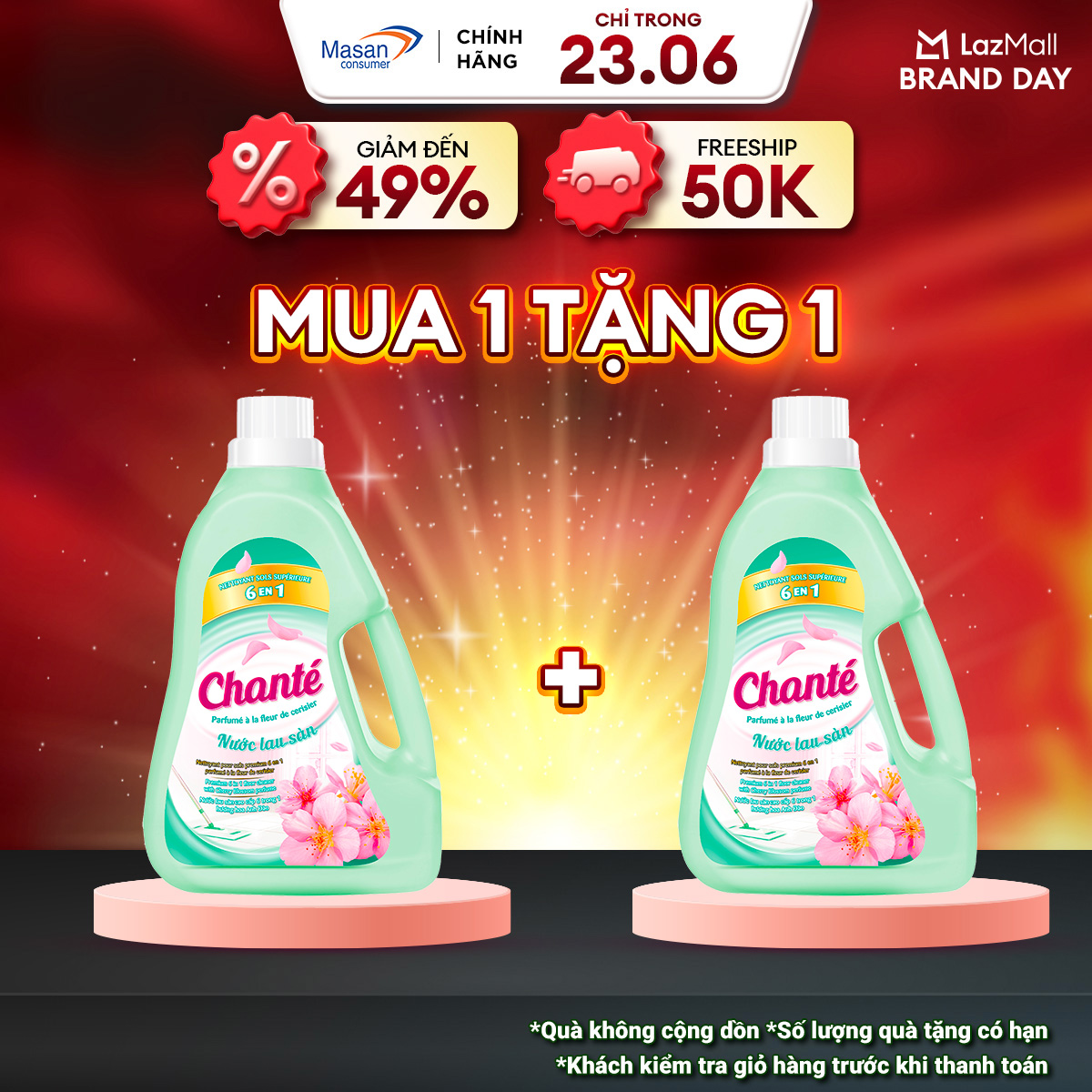 Combo 2 Nước lau sàn Chanté hương hoa Anh Đào chai 3.2kg