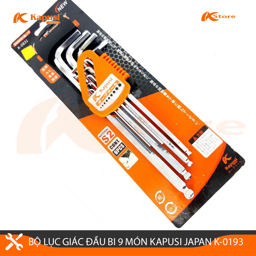 Bộ lục giác đầu bi 9 món kapusi japan k-0193, bộ lục giác chữ l